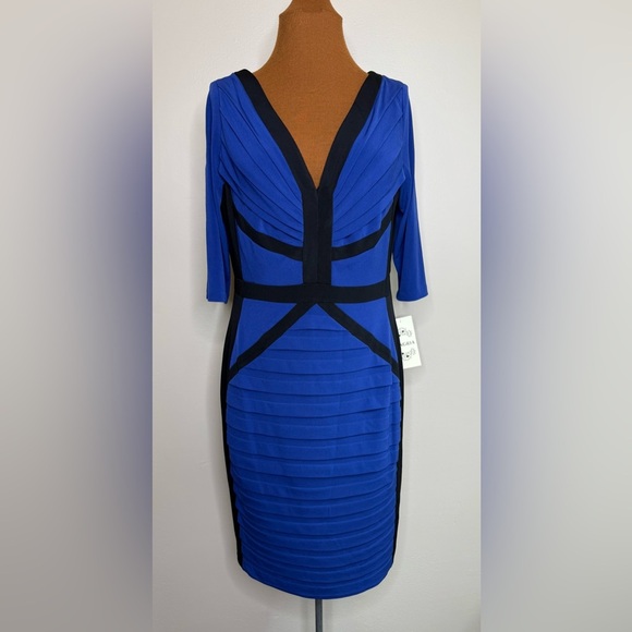 NWT Sangria Royal Blue Black Envelope Flap Dress Deep V Neck Size 12 - Picture 1 of 12